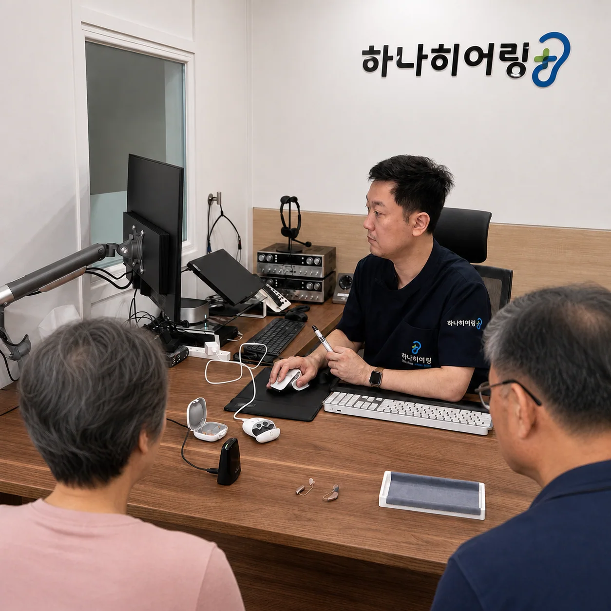 이승언 원장이 고객 두 명과 이야기하는 실제 상담 모습